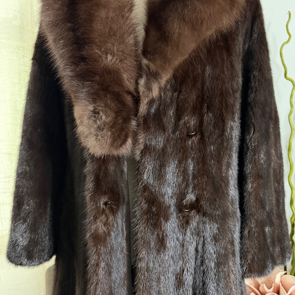 Vintage Mink Fur Coat Full Length Brown Floral Embroidered Lining Women's Medium - Picture 8 of 16